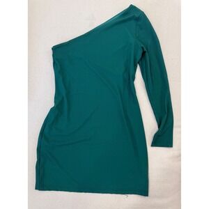 Lovers + Friends Dress Womens L One Shoulder Ribbed Long Sleeve Teal Green Good